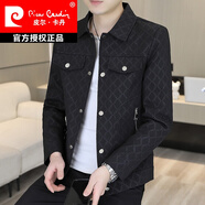 皮爾卡丹（pierre cardin）翻領(lǐng)格子夾克男外套2025春季新款帥氣青年休閑短款外套男裝 黑色 L