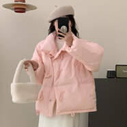 弗依郝無帽不帶帽沒有帽子羽絨服女短款2023年新款牛角扣韓版寬松白鴨絨 粉紅色 S