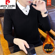 皮爾卡丹（pierre cardin）襯.衣領(lǐng)假領(lǐng)男士毛衣潮韓版休閑秋冬針織加絨加厚款假兩件羊.毛衫 C02加絨黑色 3XL