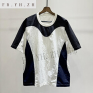 FR.YH.ZH尚尚優(yōu)選服飾復(fù)古美式鏤空透氣孔寬松短袖男夏INS拼接撞色.T恤 白色 2XL(建議155-175斤)