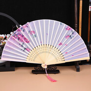 絲兿堂古風(fēng)折扇中國風(fēng)女式扇子絹面扇櫻花印花工藝拍照小扇女扇漢服折扇 紫藤花蔓女扇（配扇套）