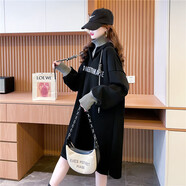 予瑾  胖妹妹衛衣女寬松大碼加絨加厚300斤秋冬胖mm中長(cháng)款假兩件連衣裙過(guò)膝 黑色 3XL 200-230斤