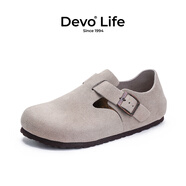 Devo Life的沃軟木鞋男女同款時尚穆勒鞋情侶休閑鞋 66008 灰色反絨皮 35