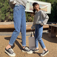 卡瓦拉童裝女童褲子中大兒童牛仔褲春秋款長(cháng)褲韓版小女孩休閑洋氣直筒褲 牛仔色 120（建議身高115CM左右）