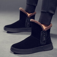 柯盾（KEDUN）男鞋冬季加絨保暖棉鞋高幫男士雪地靴韓版短筒拉鏈馬丁靴潮鞋子男 黑色 44