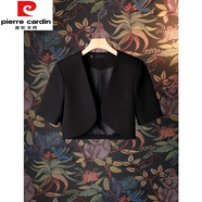 皮爾卡丹（pierre cardin）短款坎肩披肩外套女短袖小西裝夏季搭配吊帶連衣裙子外搭罩衫開衫 黑色 L