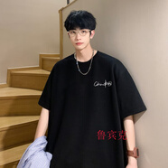 魯賓克短袖t恤男夏季潮牌潮流新款ins港風(fēng)字母印花短袖T恤 XZ-T83黑色 L