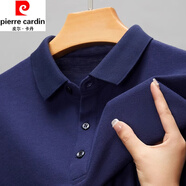 皮爾卡丹（pierre cardin）全棉柔軟抗皺短袖t恤男夏季新款翻領中年純色寬松polo領衫上衣 短袖YW206藏青 175/XL建議135-150斤