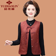 俞兆林（YUZHAOLIN）小個子媽媽春秋裝短款馬甲外套中老年女裝馬夾背心新中式盤扣坎肩 酒紅 XL (參考90-105斤)