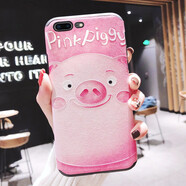 霸時(shí)代 蘋(píng)果7手機殼卡通蘋(píng)果7plus男女款iPhone8plus防摔七八浮雕蠶絲紋皮套保護套 蘋(píng)果7P/8plus【升級版】全包軟殼-粉粉豬
