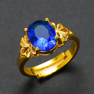時(shí)尚戒指仿紅寶石黃銅鍍金飾品鍍越南沙金首飾送女友 藍寶石款