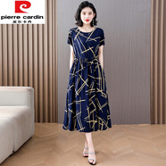 皮爾卡丹（pierre cardin）裝夏款碎花純棉綢連衣裙氣質(zhì)洋氣短袖貴婦人品牌女裝裙子 11號色 4XL 建議135-148斤