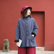 亂在江南民族風(fēng)中式復(fù)古簡約棉服女冬季新品亞麻夾棉保暖盤扣外套 復(fù)古灰 均碼