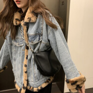 親素（KINNSU）新款棉衣牛仔外套女秋冬加厚加絨韓版寬松顯瘦豹紋港風(fēng)冬季外套女 圖片色 2XL