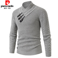 皮爾卡丹歐美風(fēng)毛衣外套男秋冬加厚保暖個(gè)性半高領(lǐng)時(shí)尚休閑修身打底針織衫 淺灰色 M