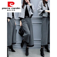 皮爾卡丹（pierre cardin）2025年秋季新款套裝女士毛呢短外套闊腿褲休閑時(shí)尚秋冬大尺碼兩件 圖片色+針織衫(三件套) M