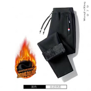 望了型 褲子男秋冬季加絨褲新款加厚休閑褲男寬松束腳男士運動(dòng)褲子男裝 紅標直筒【不倒絨】黑色 1條 3XL