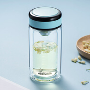 希諾（HEENOOR）雙層玻璃杯女士清新可愛時尚泡花茶杯帶濾網(wǎng)水杯加厚隔熱防燙杯子 藍(lán)色-迷你杯【高硼硅玻璃】 200ml 禮盒裝