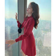 YUDA針織連衣裙女春秋季2024年新款女裝半高領(lǐng)小個(gè)子燈籠袖打底裙 紅色 S 85-95