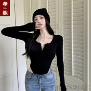 穿搭語(yǔ)錄性感黑色v領(lǐng)打底衫女春夏緊身內搭長(cháng)袖t恤欲連體上衣2024年新款 黑色 L 建議95-115斤