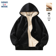 GENIOLAMODE森馬集團(tuán)加絨衛(wèi)衣男士開衫連帽加厚實(shí)保暖外套男生冬裝 黑色 2XL