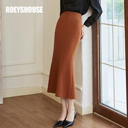 ROEYSHOUSE羅衣氣質(zhì)黑色針織半身裙女秋冬新款時尚開叉魚尾擺長裙09778 桔色 L