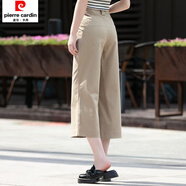 皮爾卡丹七分褲女夏季薄款純棉闊腿褲2026新款小個(gè)子直筒休閑透氣女褲 卡其色 M 90-100斤