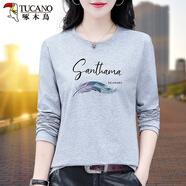 啄木鳥（TUCANO）長(zhǎng)袖t恤女上衣T恤女保暖2022新款好棉春秋秋季上衣中年 995灰色 XL _(建議110-125斤)