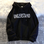 LIN-HUA BU女童連帽衛衣春秋款女孩衣服9一12歲初中生ins薄款上衣中大童女裝 黑色秋冬加絨加厚 130 (建議身高115-125cm左右)