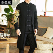 保弘思唐裝男漢服外套中國(guó)風(fēng)男裝大碼青年佛系刺繡盤扣亞麻民族復(fù)古中式棉麻上衣 1901上衣 4XL