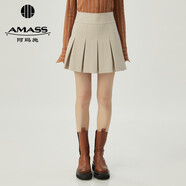 阿瑪施（AMASS）女裝新款簡(jiǎn)約百搭羊毛A字半身百褶短裙5200471 奶杏 M (3碼)