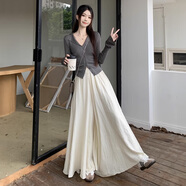 FOX.G褲子夏季女薄款2025新款冰絲女士裙褲休閑褲寬松闊腿褲九分褲女裝 白色松緊腰褶皺半身裙褲 M 【建議120斤以?xún)取?
                                         title=