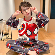 男童睡衣兒童男孩春秋季奧特曼長(cháng)袖套裝純棉中大童寶寶小孩家居服 JY8804蜘蛛俠 100cm 8碼身高95-105cm35斤內