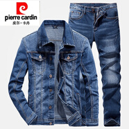 皮爾卡丹（pierre cardin）春季新款時(shí)尚牛仔套裝男潮流韓版修身百搭兩件套休閑外套 006藍(lán)色套裝(外套+褲子) XL