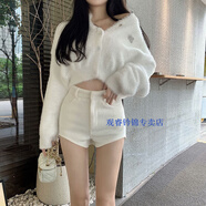 顯腿長(cháng)顯腿瘦少女中青年秋冬款2022春秋新款加厚毛呢短褲百搭靴褲超短褲緊身包臀外穿休閑褲子女 白色 XS_建議70-85斤