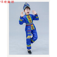 兒童壯族舞蹈演出服飾廣西三月三男女童民族服裝苗族彝族表演服裝 男款寶藍(lán)色 130cm