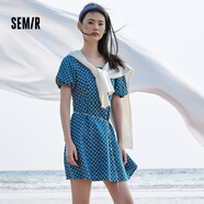 森馬（Semir）【風(fēng)格裙裝合輯】連衣裙女夏季方領(lǐng)修身收腰裙子碎花短裙新中式 F款甜酷牛仔-牛仔中藍88201 170/92A/XL