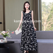 KAMUSEN無(wú)袖大m碼媽m媽裝連衣裙2025夏新款女中長(zhǎng)款棉綢顯瘦吊帶背心裙年 2# XL 【建議100-125斤】
