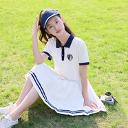 方糖姑娘學(xué)院風(fēng)少女連衣裙初中生夏裝休閑運動(dòng)高中學(xué)生polo裙中長(cháng)款百褶裙 83116SC白色 XL