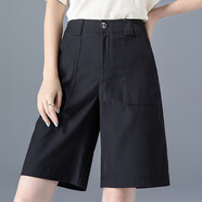 凌丹娜卡其色短褲女夏季薄款2025年新款五分褲女夏闊腿中褲a字天絲5分褲 黑色 28