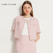 LIME FLARE萊茵福萊爾小香風(fēng)短外套套裝2024年春夏粉色甜美短袖開(kāi)衫職業(yè)氣質(zhì) 淡粉色短外套 M