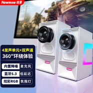 紐曼（Newmine）V4 電腦音響音箱 藍牙5.3臺式機筆記本內(nèi)置麥克風炫彩RGB氛圍立體聲家用桌面對箱 白色
