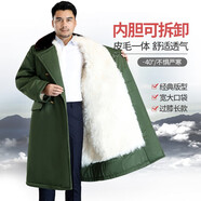 惜暖羊毛大衣男冬季皮毛一體羊皮外套真羊毛加厚保暖長(zhǎng)款棉服棉衣東北 （草綠）長(zhǎng)毛綿羊皮不可拆內(nèi)膽 3XL 精選(中號(hào)180斤以下)送手套