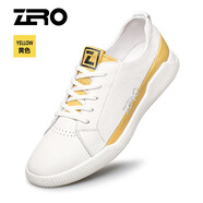 零度Zero男鞋2025冬季新款男士休閑運(yùn)動(dòng)皮鞋男韓版百搭潮流平底板鞋男 白黃 44