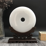 平安扣玉石工藝品  精品擺件和氏璧玄關(guān)酒柜玉器天然工藝品 精品白玉20厘米+紅木座+證書