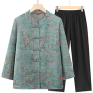 卓汐顏老年人奶奶裝春秋裝長(cháng)袖襯衫套裝女?huà)寢屟b秋裝襯衣老太太老人衣服 綠色套裝【上衣+褲子】 常規 XL 建議【80-100斤】