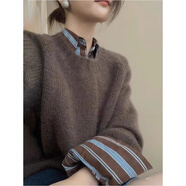 芭雅蓮美拉德棕色圓領(lǐng)毛衣女秋季針織套頭慵懶風(fēng)軟糯加厚上衣秋冬季新款 毛衣【單件】 常規 單毛衣 L