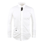 歐若梵伯格英倫經(jīng)典色彩刺繡小蜜蜂長(cháng)袖襯衫男士純色時(shí)尚修身商務(wù)上衣潮 白色8 XXL/41(180-185cm 150-160斤