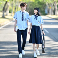 哈萌鹿初中高中生班服校服2025夏情侶裝男女合唱演出服畢業(yè)服學院風學生 男藍色襯衫+領帶-畢業(yè)班服校服中 L