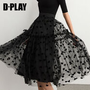 RWNNVIDPLAY德帕拉2021秋新黑色高腰網(wǎng)紗波點(diǎn)中長(cháng)半身裙ins仙女半身裙 黑色圓點(diǎn)半裙 L
